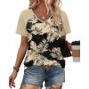 image:imageXIEERDUO Summer Tops Short Sleeve Boho Shirts Raglan Spring Outfits Fashion Clothing Resort Wear for Women 2026Black Beige Tropical Leaves