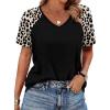 image:imageXIEERDUO Summer Tops Short Sleeve Boho Shirts Raglan Spring Outfits Fashion Clothing Resort Wear for Women 2026Black Leopard