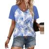 image:imageXIEERDUO Summer Tops Short Sleeve Boho Shirts Raglan Spring Outfits Fashion Clothing Resort Wear for Women 2026Blue Leaf