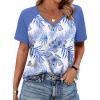 image:imageXIEERDUO Summer Tops Short Sleeve Boho Shirts Raglan Spring Outfits Fashion Clothing Resort Wear for Women 2026Blue Leaf