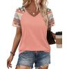 image:imageXIEERDUO Summer Tops Short Sleeve Boho Shirts Raglan Spring Outfits Fashion Clothing Resort Wear for Women 2026Coral Print
