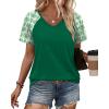 image:imageXIEERDUO Summer Tops Short Sleeve Boho Shirts Raglan Spring Outfits Fashion Clothing Resort Wear for Women 2026Green Print