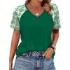 image:imageXIEERDUO Summer Tops Short Sleeve Boho Shirts Raglan Spring Outfits Fashion Clothing Resort Wear for Women 2026Green Print