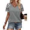 image:imageXIEERDUO Summer Tops Short Sleeve Boho Shirts Raglan Spring Outfits Fashion Clothing Resort Wear for Women 2026Grey Print