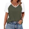 image:imageXIEERDUO Summer Tops Short Sleeve Boho Shirts Raglan Spring Outfits Fashion Clothing Resort Wear for Women 2026Olive White