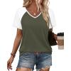 image:imageXIEERDUO Summer Tops Short Sleeve Boho Shirts Raglan Spring Outfits Fashion Clothing Resort Wear for Women 2026Olive White