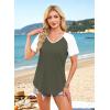 image:imageXIEERDUO Summer Tops Short Sleeve Boho Shirts Raglan Spring Outfits Fashion Clothing Resort Wear for Women 2026Olive White