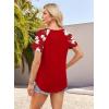 image:imageXIEERDUO Summer Tops Short Sleeve Boho Shirts Raglan Spring Outfits Fashion Clothing Resort Wear for Women 2026Red Print