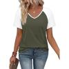 image:imageXIEERDUO Summer Tops Short Sleeve Boho Shirts Raglan Spring Outfits Fashion Clothing Resort Wear for Women 2026Olive White