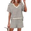 image:imageXIEERDUO Lounge Sets for Women Shorts Lightweight Summer Pajamas Set Sleepwear 2 Piece Sets Airport Vacation OutfitsAblack Stripes