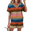 image:imageXIEERDUO Lounge Sets for Women Shorts Lightweight Summer Pajamas Set Sleepwear 2 Piece Sets Airport Vacation OutfitsCcolorful Stripe 2