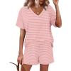 image:imageXIEERDUO Lounge Sets for Women Shorts Lightweight Summer Pajamas Set Sleepwear 2 Piece Sets Airport Vacation OutfitsDpink Stripes