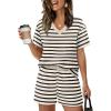 image:imageXIEERDUO Lounge Sets for Women Shorts Lightweight Summer Pajamas Set Sleepwear 2 Piece Sets Airport Vacation OutfitsAblack Stripes