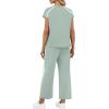 image:imageXIEERDUO 2 Piece Sets for Women Crew Neck Travel Airport Outfits Summer Fashion Clothing Cap Sleeve Tops Wide Legs Pants SetSage Green