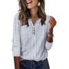 image:imageXIEERDUO 34 Length Sleeve Womens Tops Fashion Clothing V Neck T Shirts Dressy Blouses Business Casual Outfits Tunic TopsAblue Stripes