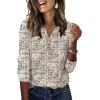 image:imageXIEERDUO 34 Length Sleeve Womens Tops Fashion Clothing V Neck T Shirts Dressy Blouses Business Casual Outfits Tunic TopsBbeige Print
