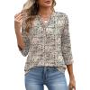 image:imageXIEERDUO 34 Length Sleeve Womens Tops Fashion Clothing V Neck T Shirts Dressy Blouses Business Casual Outfits Tunic TopsBbeige Print