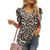 image:imageXIEERDUO Womens Summer Shirt V Neck Casual Tshirts Puff Sleeve Tops for Women Solid Color XS3XL21black Leopard