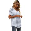 image:imageXIEERDUO Womens Summer Shirt V Neck Casual Tshirts Puff Sleeve Tops for Women Solid Color XS3XL21blue Stripe