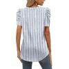 image:imageXIEERDUO Womens Summer Shirt V Neck Casual Tshirts Puff Sleeve Tops for Women Solid Color XS3XL21blue Stripe