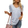 image:imageXIEERDUO Womens Summer Shirt V Neck Casual Tshirts Puff Sleeve Tops for Women Solid Color XS3XL21blue Stripe
