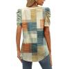 image:imageXIEERDUO Womens Summer Shirt V Neck Casual Tshirts Puff Sleeve Tops for Women Solid Color XS3XL21brown Geometry