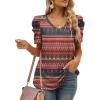 image:imageXIEERDUO Womens Summer Shirt V Neck Casual Tshirts Puff Sleeve Tops for Women Solid Color XS3XL22red Boho