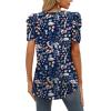 image:imageXIEERDUO Womens Summer Shirt V Neck Casual Tshirts Puff Sleeve Tops for Women Solid Color XS3XL23deepblue Floral