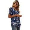 image:imageXIEERDUO Womens Summer Shirt V Neck Casual Tshirts Puff Sleeve Tops for Women Solid Color XS3XL23deepblue Floral