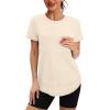 image:imageXIEERDUO Womens Workout Tops Short Sleeve Shirts Quick Dry Outfits for Hiking Running S3XL07 Apricot Cream White