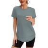 image:imageXIEERDUO Womens Workout Tops Short Sleeve Shirts Quick Dry Outfits for Hiking Running S3XL21 Grey Green