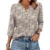 image:imageXIEERDUO 34 Length Sleeve Womens Tops Fashion Clothing V Neck T Shirts Dressy Blouses Business Casual Outfits Tunic TopsBbeige Print