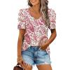 image:imageXIEERDUO Womens Summer Shirt V Neck Casual Tshirts Puff Sleeve Tops for Women Solid Color XS3XL21pink Printed