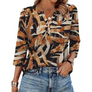 image:imageXIEERDUO 34 Length Sleeve Womens Tops Fashion Clothing V Neck T Shirts Dressy Blouses Business Casual Outfits Tunic TopsDblack Floral