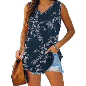 image:imageXIEERDUO Womens Tank Tops V Neck Basic Solid Color Casual Flowy Summer Sleeveless01dark Blue Print