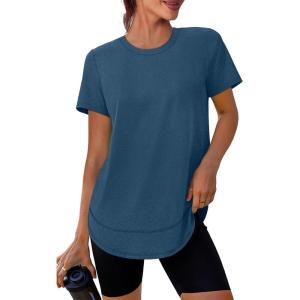 image:imageXIEERDUO Womens Workout Tops Short Sleeve Shirts Quick Dry Outfits for Hiking Running S3XL09 Dark Blue