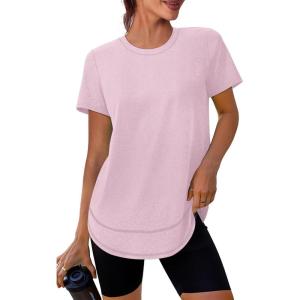 image:imageXIEERDUO Womens Workout Tops Short Sleeve Shirts Quick Dry Outfits for Hiking Running S3XL17 Peach Pink
