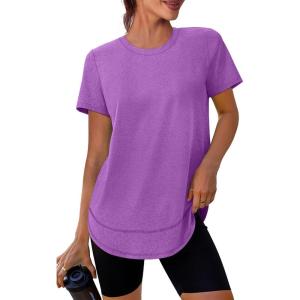 image:imageXIEERDUO Womens Workout Tops Short Sleeve Shirts Quick Dry Outfits for Hiking Running S3XL18 Light Purple