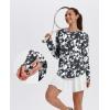 image:imageXIEERDUO Womens Workout Tops Long Sleeve Quick Dry Shirts for Hiking Running S3XL22 Black White Floral