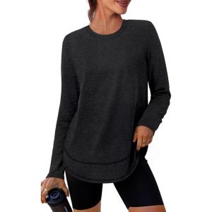 image:imageXIEERDUO Womens Workout Tops Long Sleeve Quick Dry Shirts for Hiking Running S3XL02 Black
