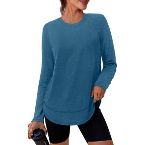image:imageXIEERDUO Womens Workout Tops Long Sleeve Quick Dry Shirts for Hiking Running S3XL08 Green Blue