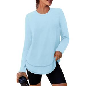 image:imageXIEERDUO Womens Workout Tops Long Sleeve Quick Dry Shirts for Hiking Running S3XL13 Baby Blue