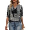 image:imageXIEERDUO 34 Length Sleeve Womens Tops V Neck T Shirts Both Side Buttons Blouses Business Casual Outfits Loose FitZ Charcoal Grey