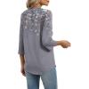 image:imageXIEERDUO 34 Length Sleeve Womens Tops V Neck T Shirts Both Side Buttons Blouses Business Casual Outfits Loose FitZ Floral Grey
