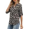 image:imageXIEERDUO 34 Length Sleeve Womens Tops V Neck T Shirts Both Side Buttons Blouses Business Casual Outfits Loose FitZ Leopard Print