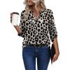 image:imageXIEERDUO 34 Length Sleeve Womens Tops V Neck T Shirts Both Side Buttons Blouses Business Casual Outfits Loose FitZ Leopard Print