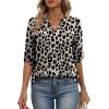 image:imageXIEERDUO 34 Length Sleeve Womens Tops V Neck T Shirts Both Side Buttons Blouses Business Casual Outfits Loose FitZ Leopard Print