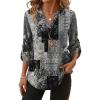 image:imageXIEERDUO 34 Length Sleeve Womens Tops V Neck T Shirts Both Side Buttons Blouses Business Casual Outfits Loose FitZ Charcoal Grey