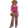 image:imageXIEERDUO Womens 2 Piece Sets Summer Beach Vacation Cruise Travel Outfits Printed Wide Leg Pant V Neck Cap Sleeve TopsColorful Pattern