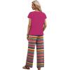 image:imageXIEERDUO Womens 2 Piece Sets Summer Beach Vacation Cruise Travel Outfits Printed Wide Leg Pant V Neck Cap Sleeve TopsColorful Pattern